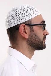 Makine Örme Likralı Dantel Namaz Takkesi - 4