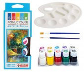 akrilik boya seti , palet + ipek fırçalı 10x25 ml - 1