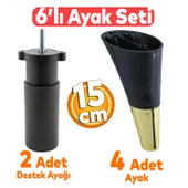 Clara 6'lı Set Mobilya Koltuk Kanepe Baza Yatak Tv Ünite Destek Ayağı 15 Cm Ayakları Siyah Gold thumbnail 1