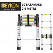 beykon 10 Basamaklı Teleskopik Uzayan Merdiven 2,9 Metre tls1029 - 1