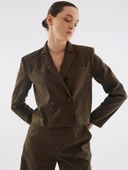 Süet Haki Kruvaze Crop Ceket - 2