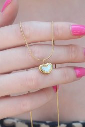 316L Çelik Gold Renk Kalp Figür Kadın Kolye thumbnail 1