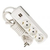 ARS 2 mt 3 lü USB Li Topraklı Grup Piriz Beyaz 348323 - 1