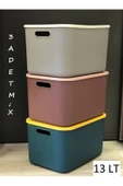 3 Adet Mix 13 Litre Storage Dolap Düzenleyici Kapaklı Kutu - Kıyafet Çorap Saklama Kutusu thumbnail 1