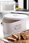 Beyaz Metal Ekmeklik Dekoratif Kapaklı Kutu Desenli Metal Ekmek Saklama Kabı Bread - 1