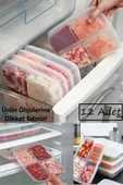 12 Adet 4 Bölmeli Öğünlük Et Sebze Mini Saklama Kabı Dondurulmuş Kıyma Tavuk Buzluk Organizer - 2