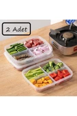 2 Adet 400 ml 4 Bölmeli Kapaklı Kahvaltılık Sebze Saklama Kabı Öğünlük Buzdolabı Düzenleyici thumbnail 2