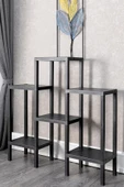 Shelf Piramit 6 Lı Raf Ünitesi Siyah Çiçeklik Banyo Mutfak Rafı Ayakkabılık Kitaplık Organizer - 3