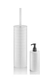 Moblen Beyaz Yuvarlak Banyo Seti 5'li Set Çöp Kovası Diş Fırçalık Sıvı Sabunluk - 2