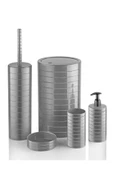 Moblen Gri Yuvarlak Banyo Seti 5'li Set Çöp Kovası Diş Fırçalık Sıvı Sabunluk - 3