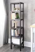 Shelf Piramit 6 Lı Raf Ünitesi Siyah Çiçeklik Banyo Mutfak Rafı Ayakkabılık Kitaplık Organizer - 4