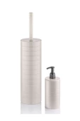 Moblen Bej Yuvarlak Banyo Seti 5'li Set Çöp Kovası Diş Fırçalık Sıvı Sabunluk - 2