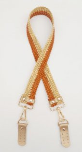 Angel Çanta Aksesuar Gold Taba Renk Böceli Deri Hasır Örgü Çanta Sapı Light Gold Metalli thumbnail 1