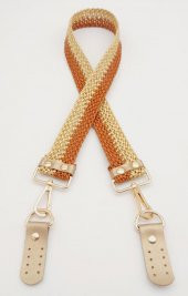 Angel Çanta Aksesuar Gold Taba Renk Böceli Deri Hasır Örgü Çanta Sapı Light Gold Metalli thumbnail 2