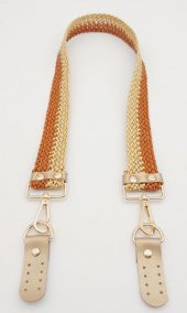 Angel Çanta Aksesuar Gold Taba Renk Böceli Deri Hasır Örgü Çanta Sapı Light Gold Metalli thumbnail 5