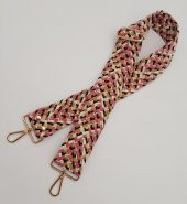 Angel Çanta Aksesuar 120x5 cm Renkli Hasır Örgü Model Pamuklu Kolon Çanta Sapı Light Gold Metalli thumbnail 3