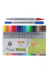 Fineliner Kalem Çift Yönlü 24 Renk 1 Paket Fırça Uç ve Fineliner Brushpen 24lü Keçe Uçlu Kalem Kalın İnce Keçeli Kalem - 1