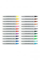 Fineliner Kalem Çift Yönlü 24 Renk 1 Paket Fırça Uç ve Fineliner Brushpen 24lü Keçe Uçlu Kalem Kalın İnce Keçeli Kalem - 2