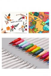 Fineliner Kalem Çift Yönlü 24 Renk 1 Paket Fırça Uç ve Fineliner Brushpen 24lü Keçe Uçlu Kalem Kalın İnce Keçeli Kalem - 3
