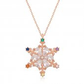 925 Ayar Gümüş Rose Renkli Taşlı Kar Tanesi Kadın Gümüş Kolye thumbnail 2
