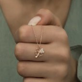925 Ayar Gümüş Rose Kalpli Dört Yapraklı Yonca Kadın Gümüş Kolye thumbnail 3