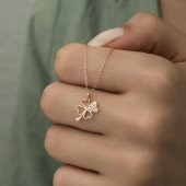 925 Ayar Gümüş Rose Kalpli Dört Yapraklı Yonca Kadın Gümüş Kolye thumbnail 4