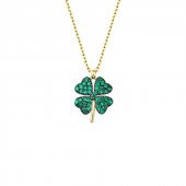 925 Ayar Gümüş Gold Dört Yapraklı Yonca Kadın Gümüş Kolye thumbnail 1