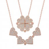 925 Ayar Gümüş Rose Kalpli Açılabilen Yonca Kadın Kolye thumbnail 3