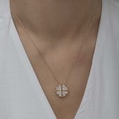 925 Ayar Gümüş Rose Kalpli Açılabilen Yonca Kadın Kolye thumbnail 5