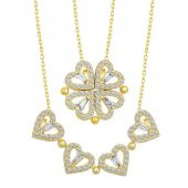 925 Ayar Gümüş Gold Kalpli Açılabilen Yonca Kadın Gümüş Kolye thumbnail 3