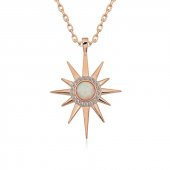 925 Ayar ​Gümüş Rose Beyaz Opal Taşlı Kutup Yıldızı Kolye thumbnail 1