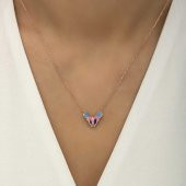 925 Ayar Gümüş Rose Minimal Kelebek Kadın Gümüş Kolye thumbnail 2