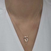 ​925 Ayar Gümüş Rose Yeşil Gözlü Baykuş Kadın Gümüş Kolye thumbnail 4