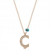 925 Ayar Gümüş Nazar Rose Ç Harfi Kadın Gümüş Kolye thumbnail 1
