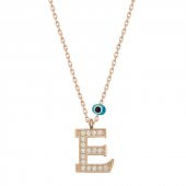 925 Ayar Gümüş Nazar Rose E Harfi Kadın Gümüş Kolye thumbnail 1