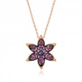 925 Ayar ​Gümüş Rose Mor Çiçek Kolye thumbnail 1