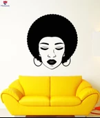Dekorasyon Duvar Sticker Afrikalı Kadın Yüzü Saç Modeli Kız Dudakları Güzellik Salonu Çıkartmaları - 1