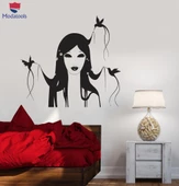 Dekorasyon Sticker Kız Saç Kuş Güzellik Salonu Dekor Saç Stilisti Berber Duvar Sticker Benzersiz Hediyelik - 1