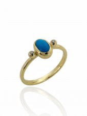 Minimal Tasarım Doğal Turkuaz Taş 14 Ayar Altın Yüzük - 1