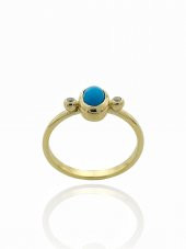 Minimal Tasarım Doğal Turkuaz Taş 14 Ayar Altın Yüzük - 3