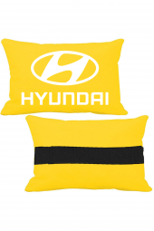 Öziron Hyundai Excel Oto Koltuk Boyun Yastığı 2 Adet Hyundai Amblem Logolu Sarı Ortopedik Yastık - 1