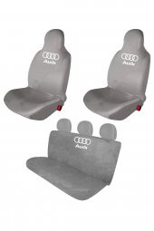 Öziron Audi A4 Sedan Oto Koltuk Kılıfı Koruyucu Logo Baskılı Penye Servis Kılıfı Gri - 1