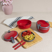 Porsima L-00691 Joy Kendinden Kaşık Çatallı Bölmeli 2 Katlı Beslenme Çantası Saklama Kutusu Kırmızı - 1
