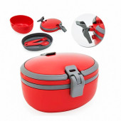 Porsima L-00691 Joy Kendinden Kaşık Çatallı Bölmeli 2 Katlı Beslenme Çantası Saklama Kutusu Kırmızı - 3