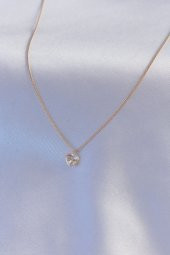 Gold Renk Zirkon Taşlı Kalp Figür Kadın Kolye thumbnail 1