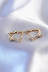 Gold Renk Zirkon Taşlı Yıldız Model Kadın Küpe - 1