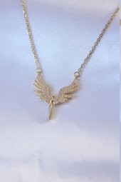 316L Çelik Gold Renk Mikail Figür Zirkon Taş Detay Kadın Kolye thumbnail 1