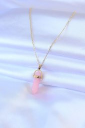 316L Çelik Gold Renk Kristal Pembe Taş Model Kadın kolye thumbnail 2