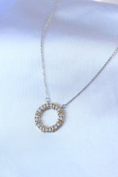 316L Çelik Gümüş Renk Zirkon Taşlı Gold Detay Xoxo Kadın Kolye thumbnail 2