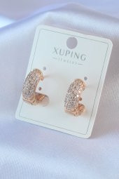 Gold Renk Zirkon Taşlı Küçük Halka Model Xuping Kadın Küpe - 1